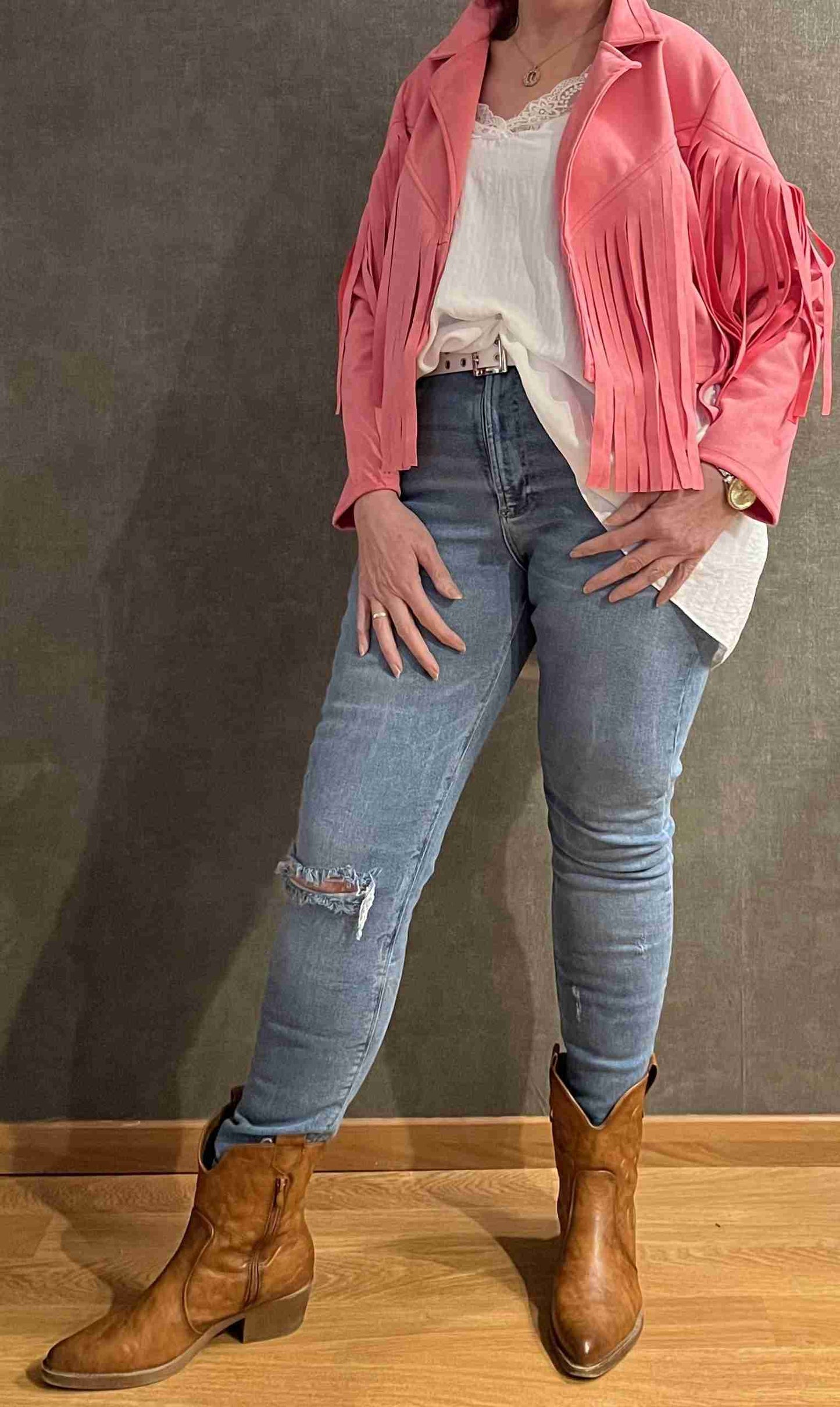 Suede Fringe jasje rose