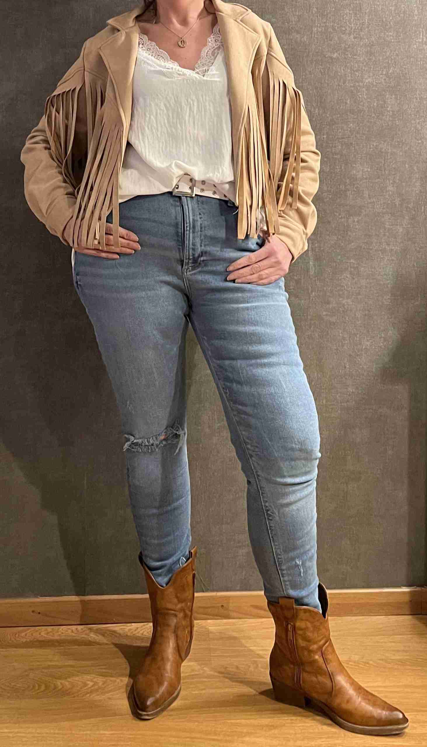 Suede Fringe Jasje Beige
