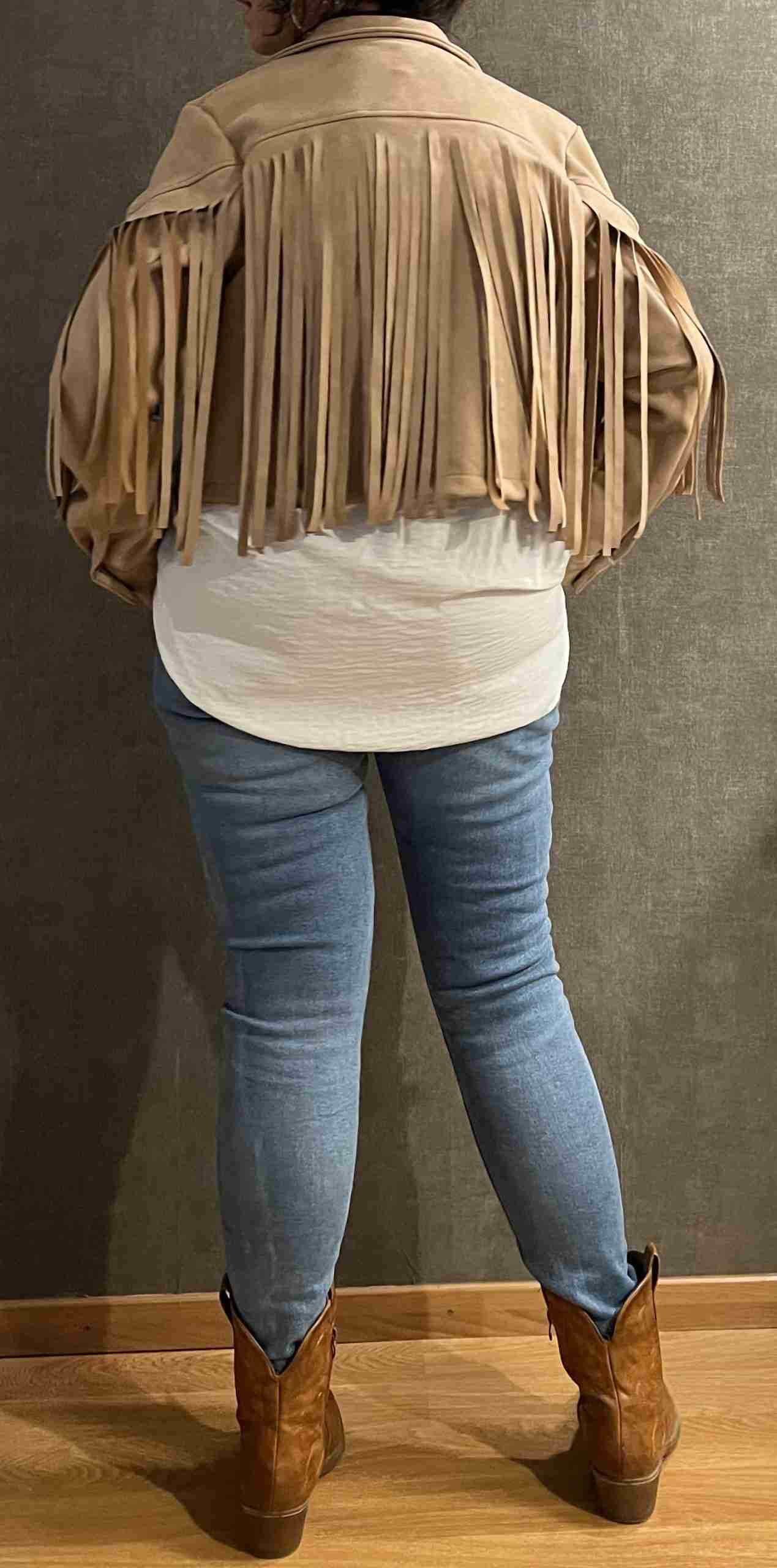 Suede Fringe Jasje Beige