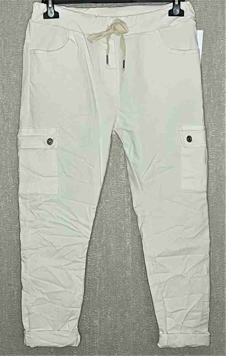 stretchbroek met cargo zakken beige