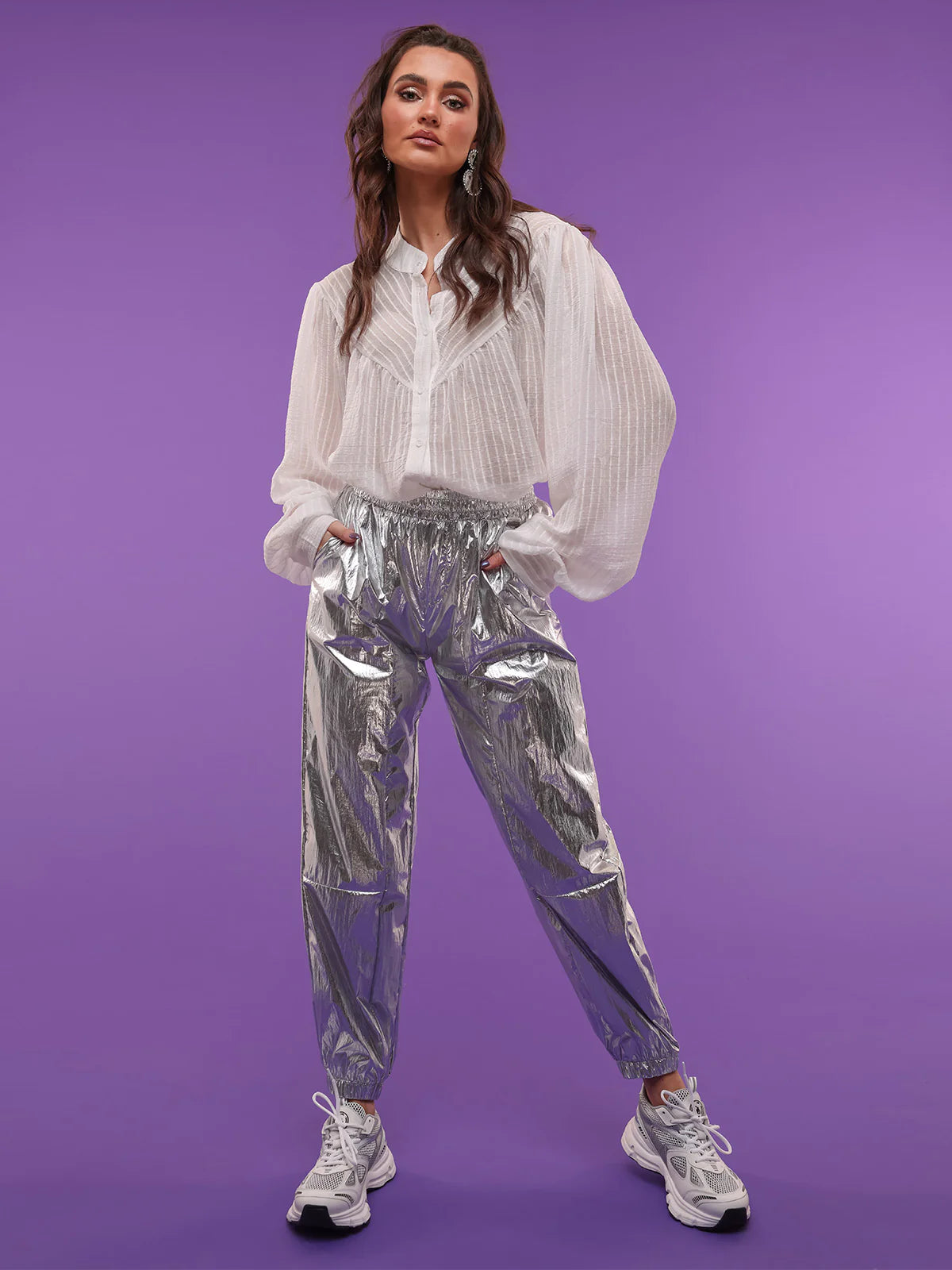 AMBICA Georgina Metallic Zilveren Parachute Broek