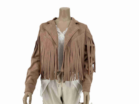 Suede Fringe Jasje Beige