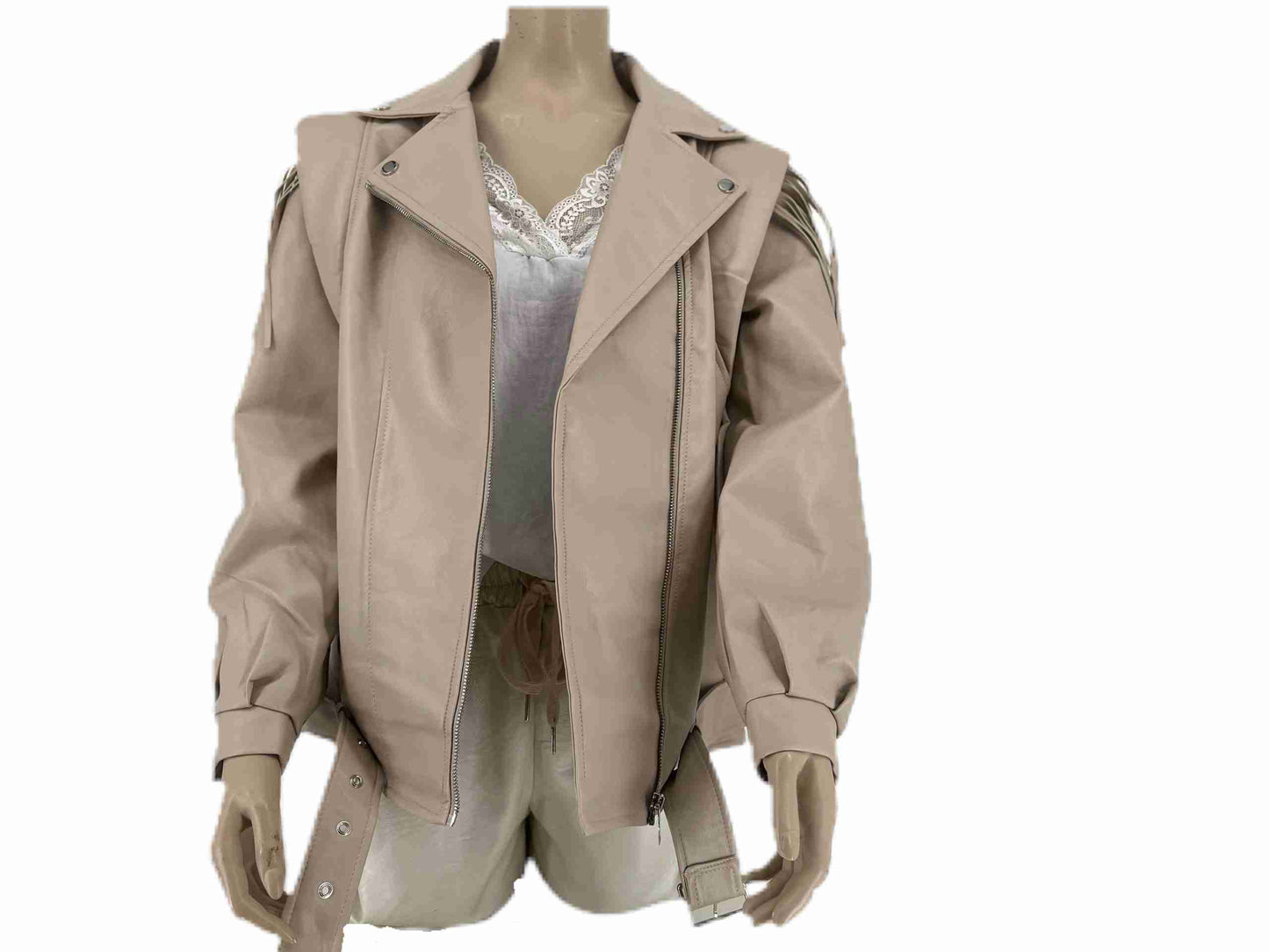 lederlook fringe jasje crème