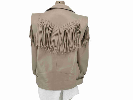 lederlook fringe jasje crème