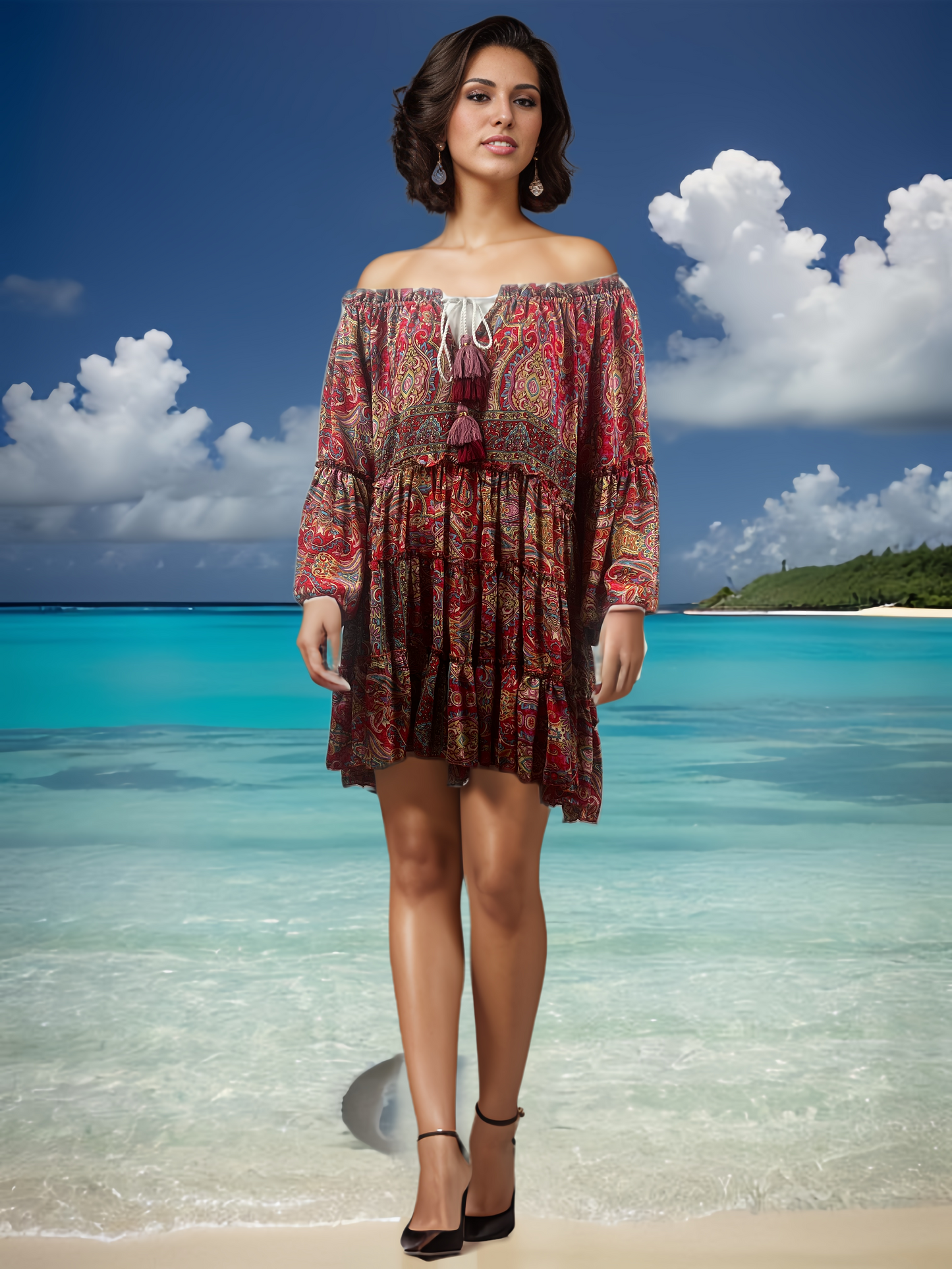 Offschouder Boho Style Jurkje