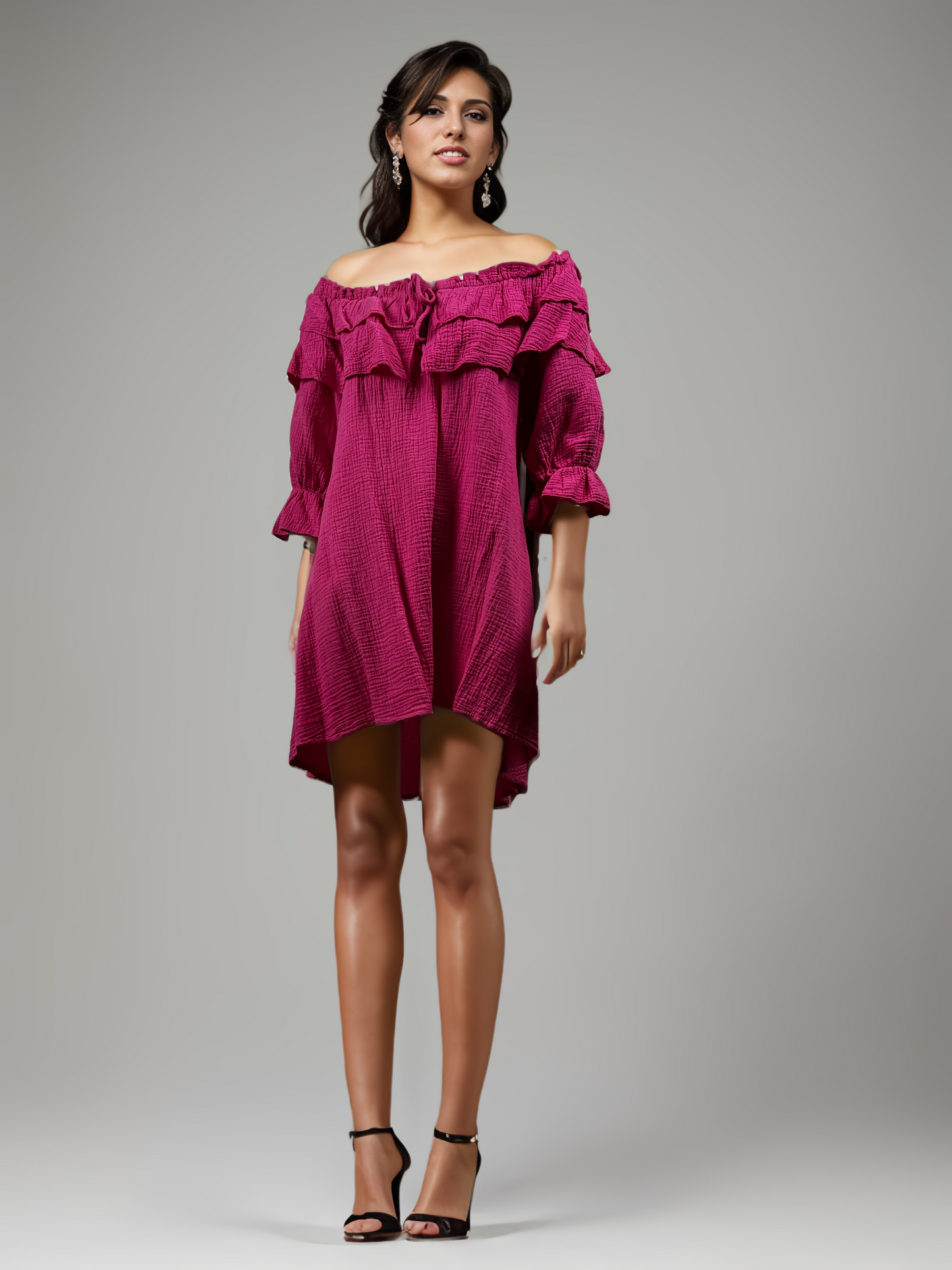 Off Shoulder Jurkje Korte Mouw